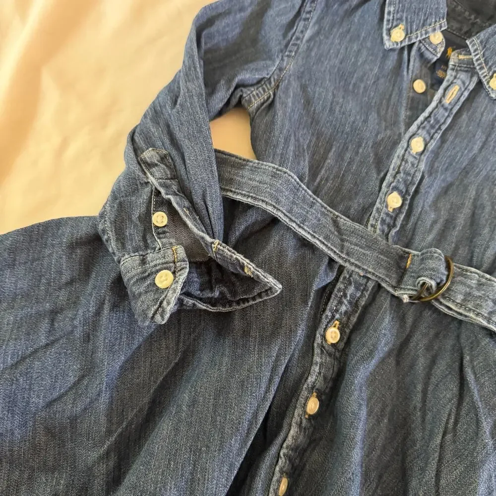 Ralph Lauren Dark Denim Shirt Dress Belt Buttons 2T Preppy